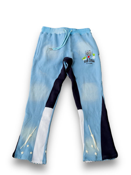 Sky Blue distressed flare joggers