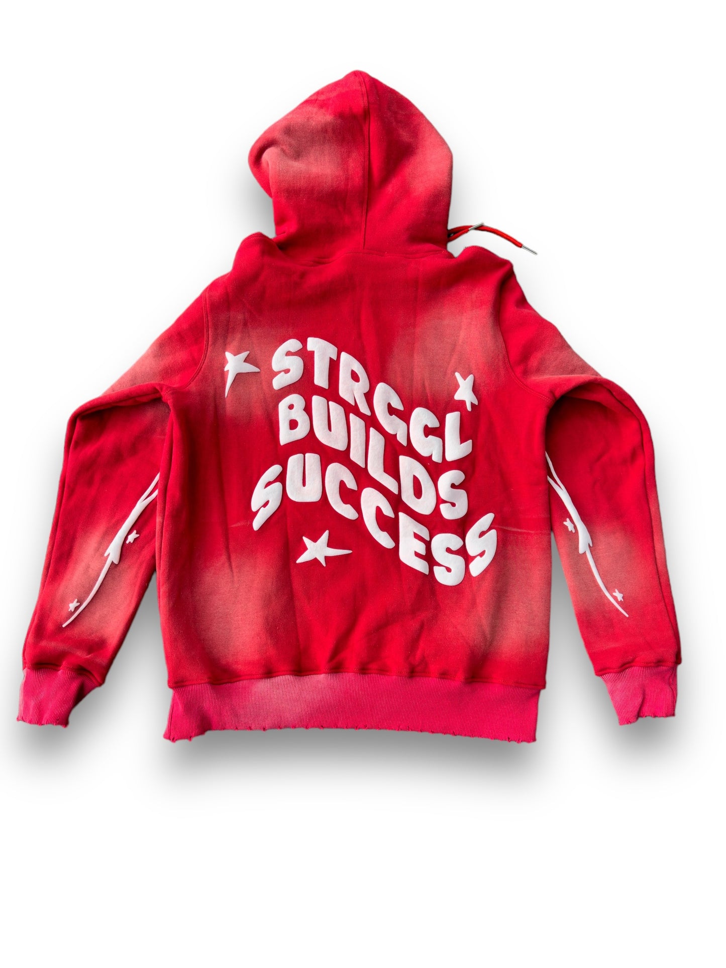 Red "Strggl Builds Success" hoodie