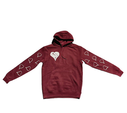 Burgundy "Hella Hearts" Hoodie